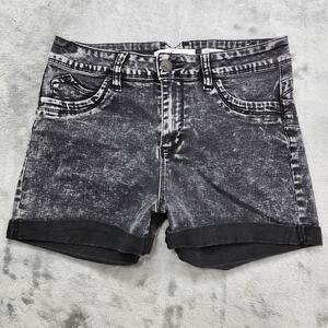 YMI Luxe Shorts Womens 7/28 Black Stone Wash Denim Super High‎ Rise Cuffed